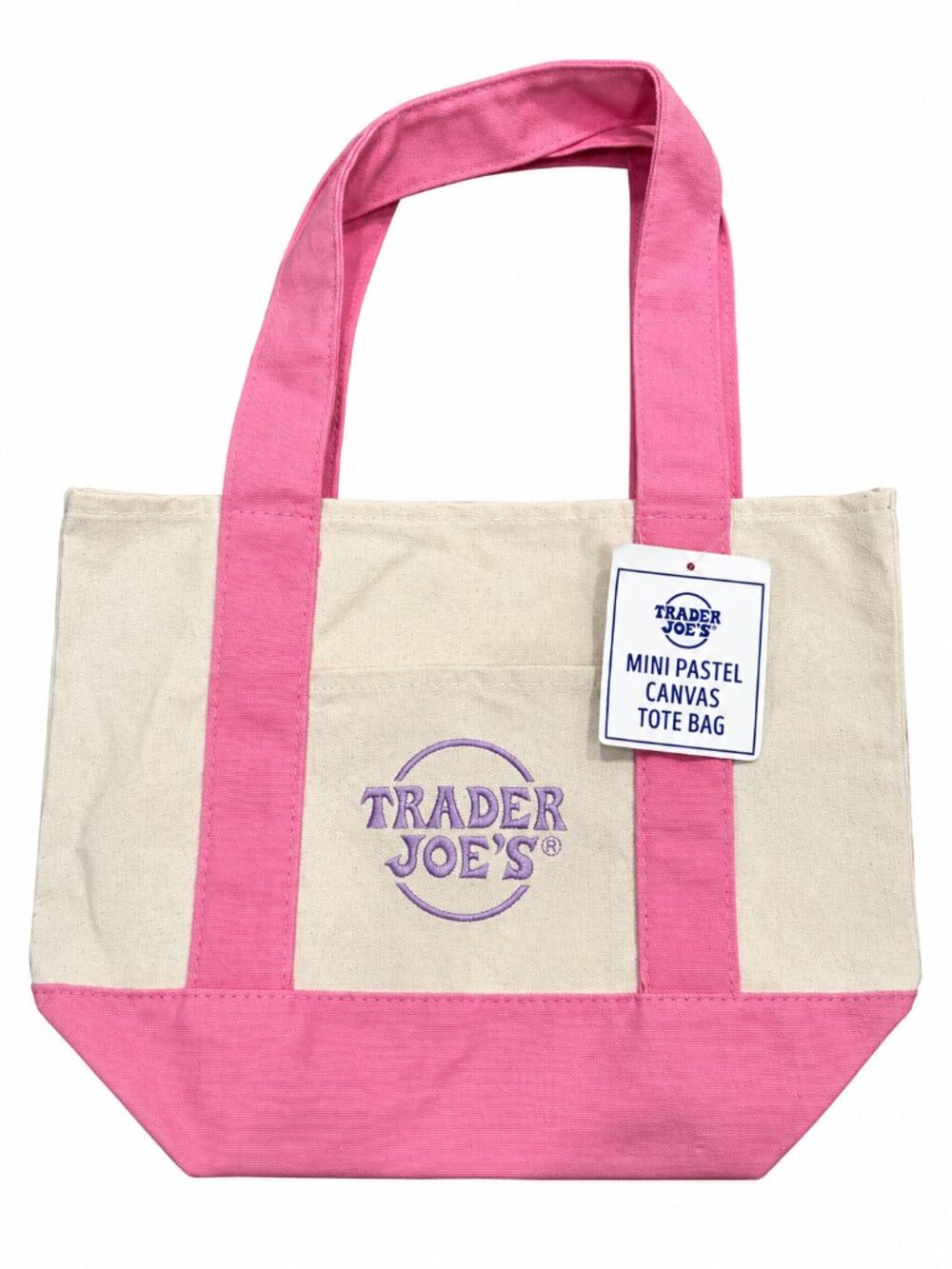 Trader Joe's Mini Pastel Canvas Tote Bag Pink Lavender Logo NWT Limited Spring